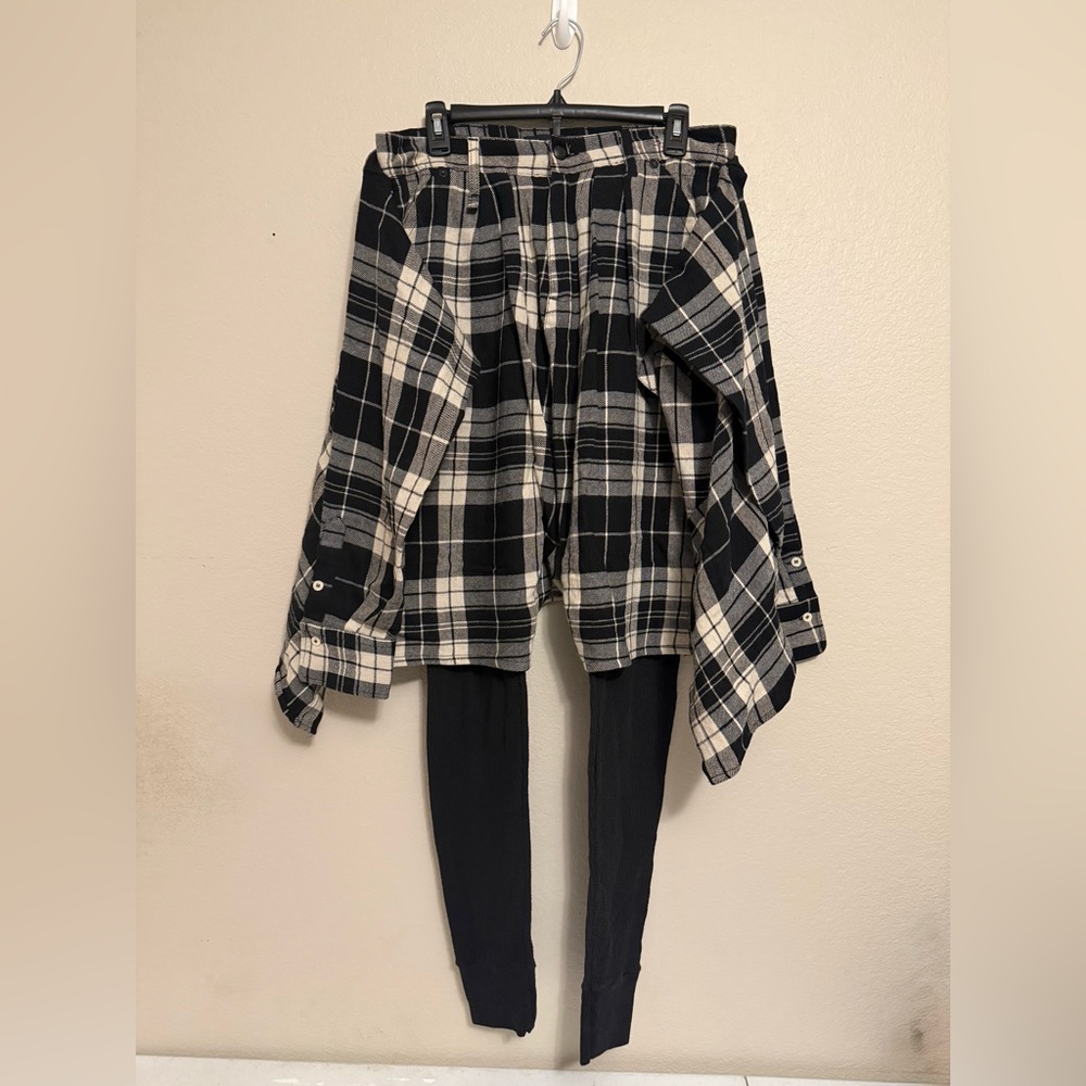 Barneys New York Black and Cream Plaid Shirt